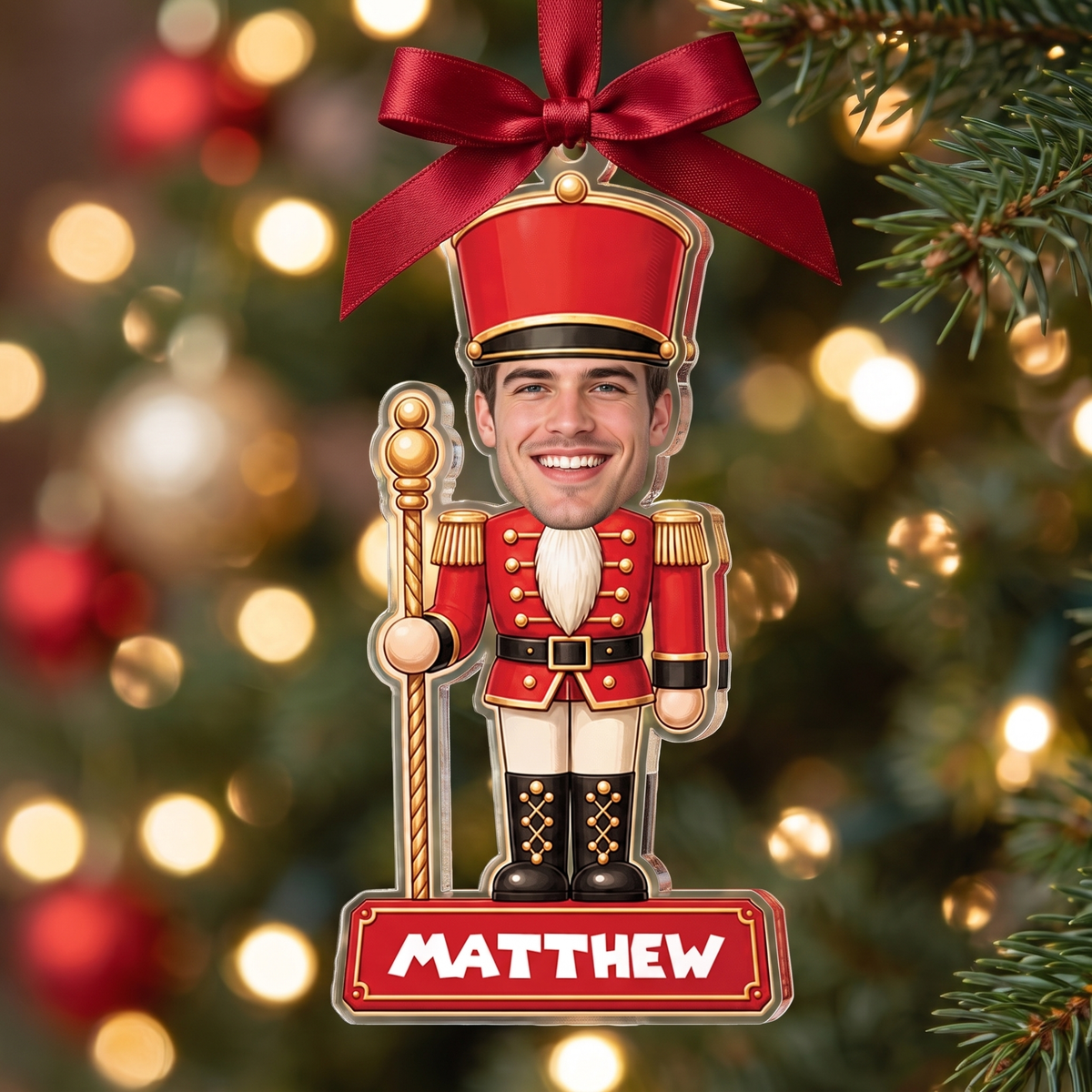 Personalized Nutcracker Face Photo acrylic Christmas ornament, view 4