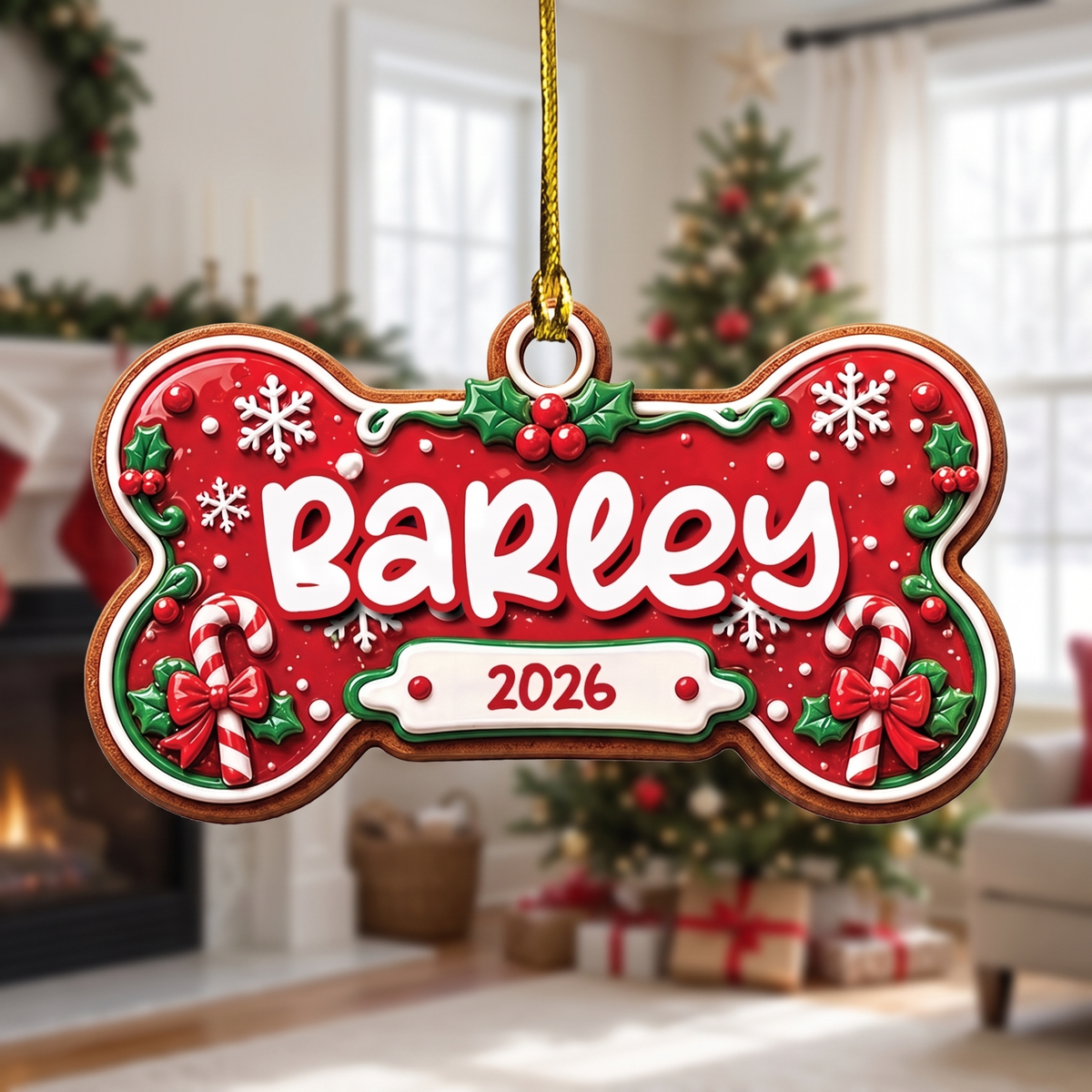 Personalized Pet Name Dog Bone acrylic Christmas ornament, view 2