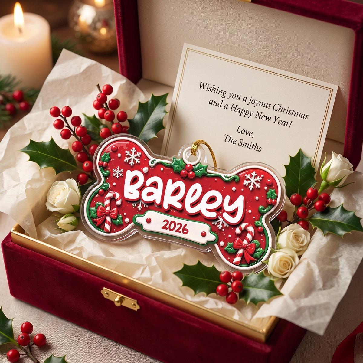 Personalized Pet Name Dog Bone acrylic Christmas ornament, view 3