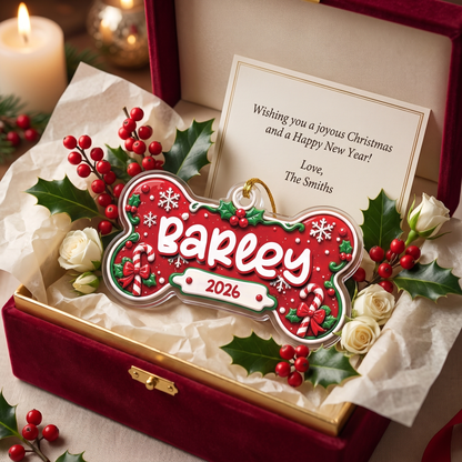 Personalized Pet Name Dog Bone acrylic Christmas ornament, view 3