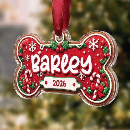 Personalized Pet Name Dog Bone acrylic Christmas ornament, view 4