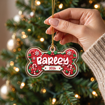 Personalized Pet Name Dog Bone acrylic Christmas ornament, view 5