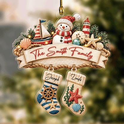 Personalized Coastal Family Stockings acrylic Christmas ornament with custom name