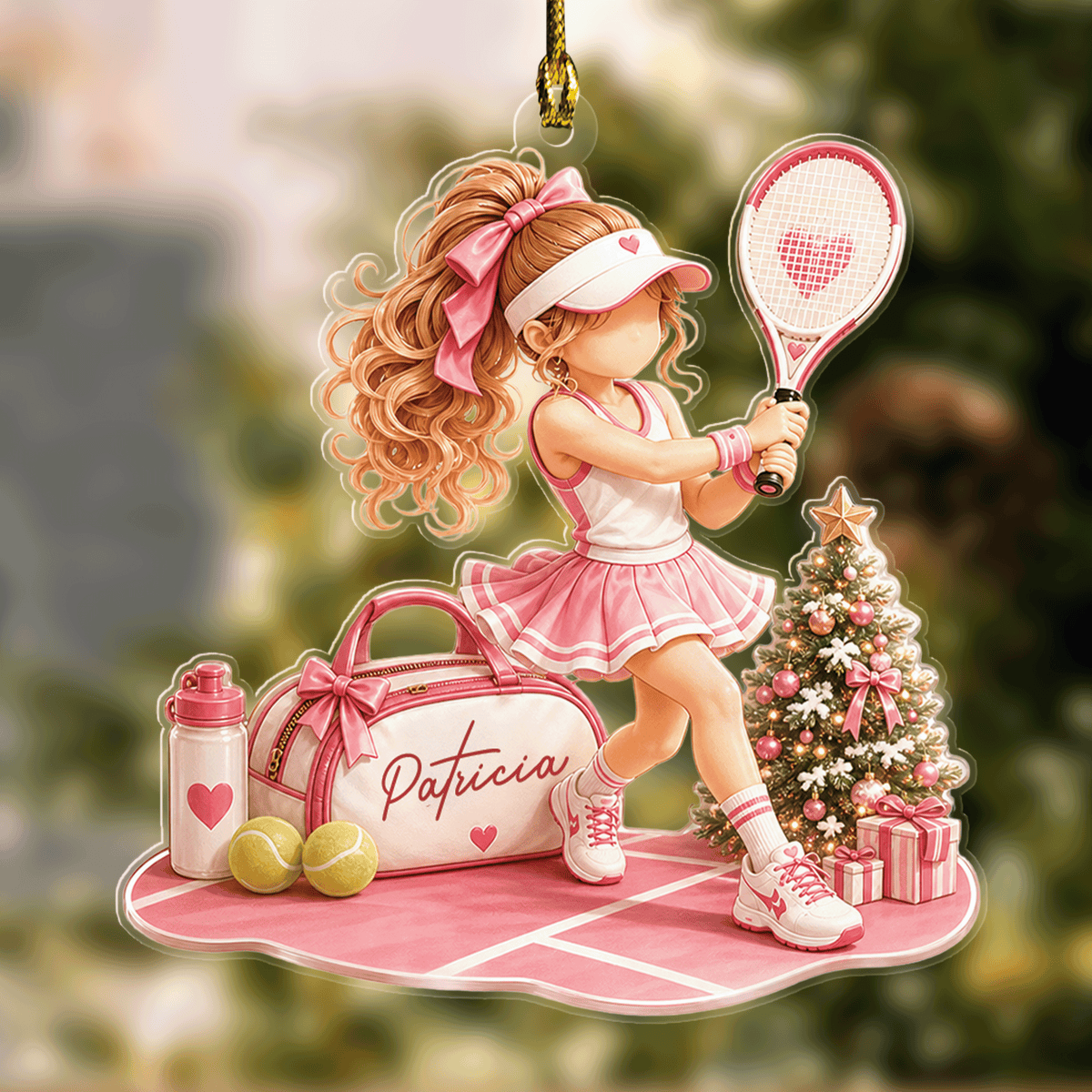 Personalized Tennis Girl acrylic Christmas ornament with custom name