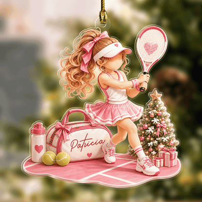 Personalized Tennis Girl acrylic Christmas ornament with custom name