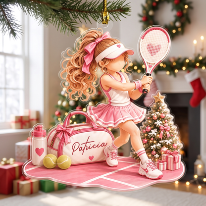 Personalized Tennis Girl acrylic Christmas ornament, view 2