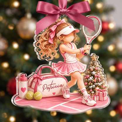 Personalized Tennis Girl acrylic Christmas ornament, view 3