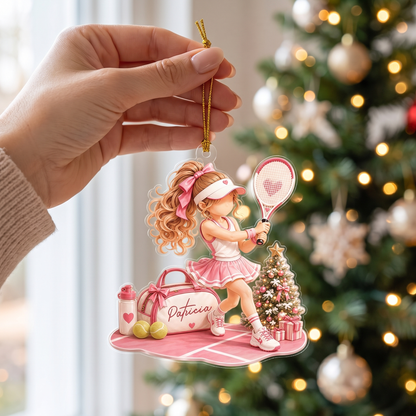 Personalized Tennis Girl acrylic Christmas ornament, view 5