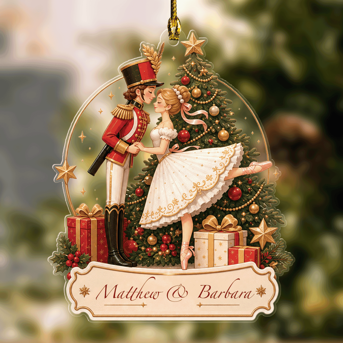 Personalized Nutcracker & Ballerina Couple acrylic Christmas ornament with custom name