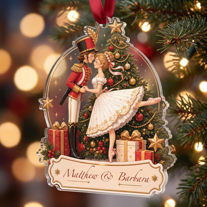 Personalized Nutcracker & Ballerina Couple acrylic Christmas ornament, view 2