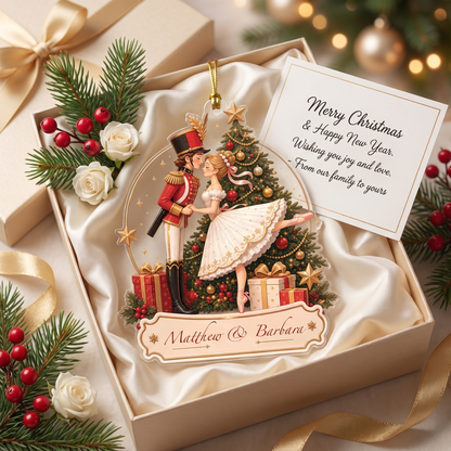 Personalized Nutcracker & Ballerina Couple acrylic Christmas ornament, view 3