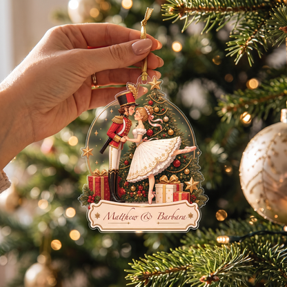 Personalized Nutcracker & Ballerina Couple acrylic Christmas ornament, view 4