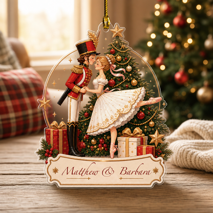 Personalized Nutcracker & Ballerina Couple acrylic Christmas ornament, view 5