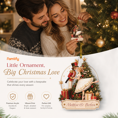 Personalized Nutcracker & Ballerina Couple acrylic Christmas ornament, view 7