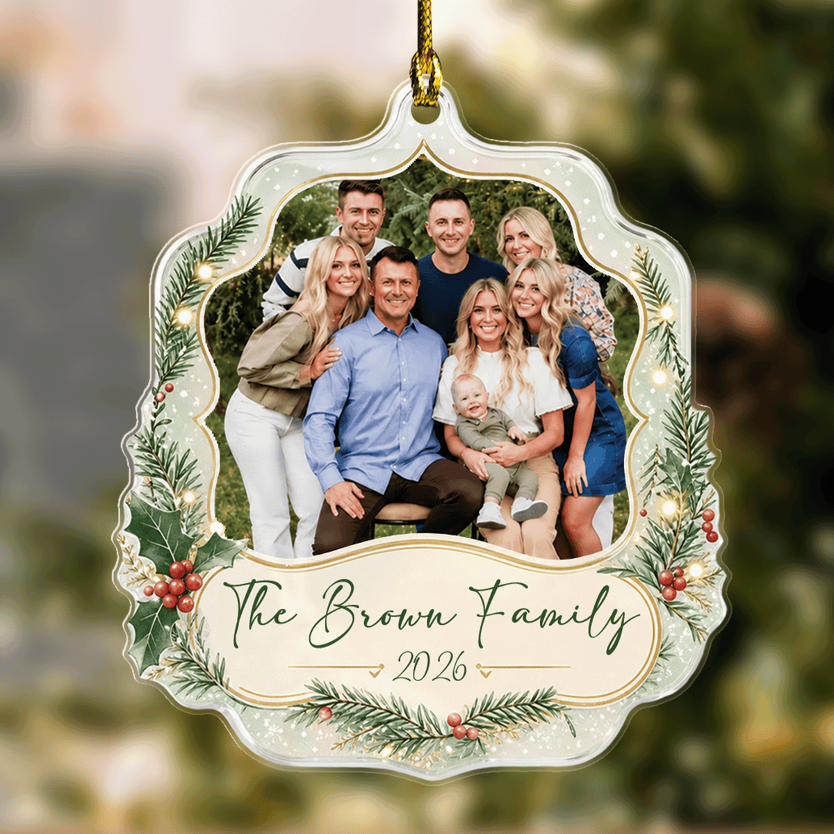 Personalized Family Photo Frame acrylic Christmas ornament with custom name