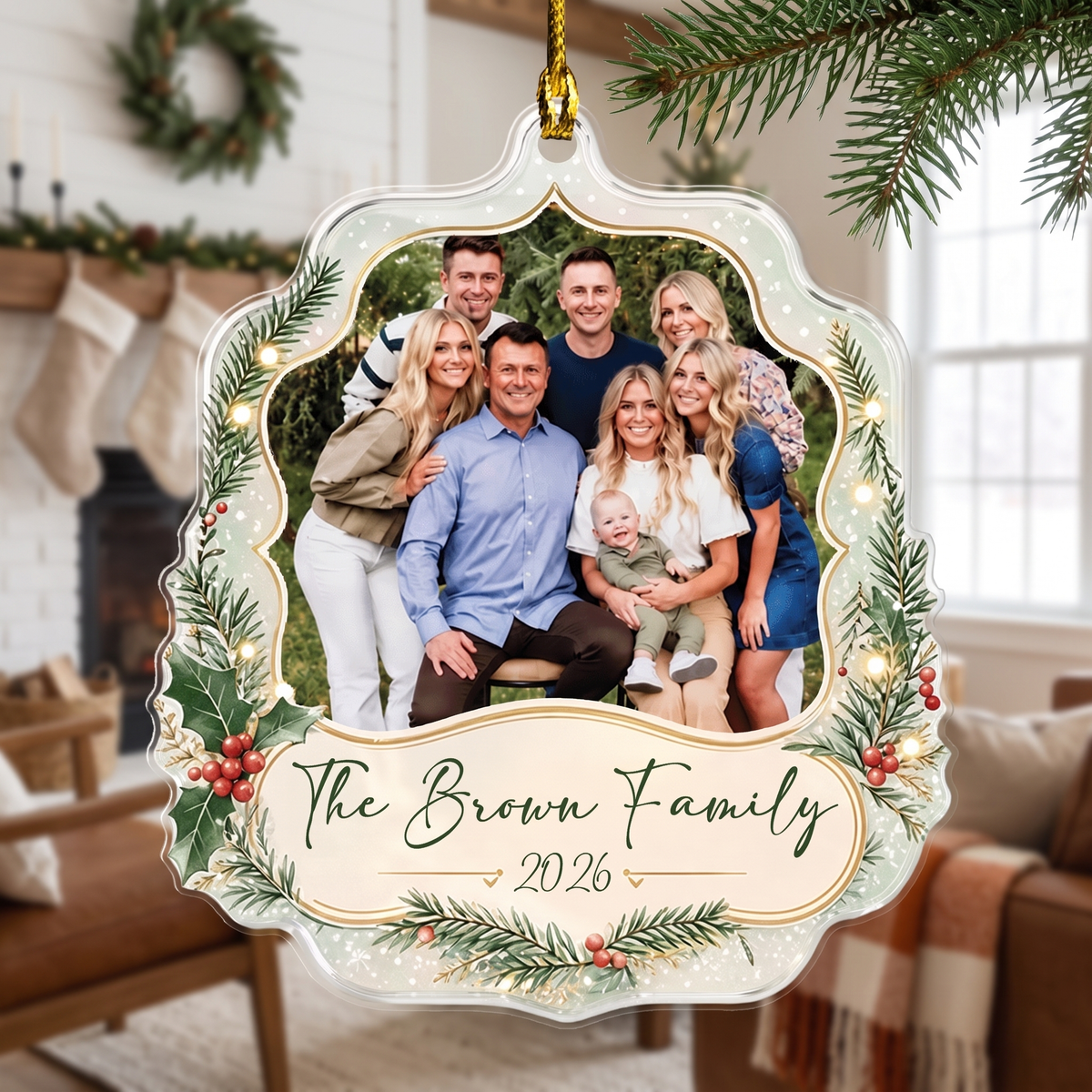 Personalized Family Photo Frame acrylic Christmas ornament, view 2