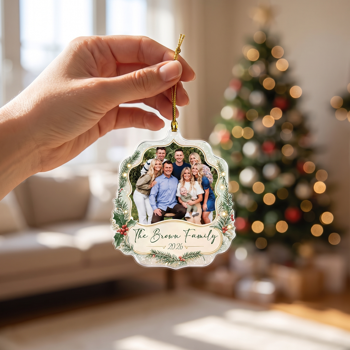 Personalized Family Photo Frame acrylic Christmas ornament, view 5