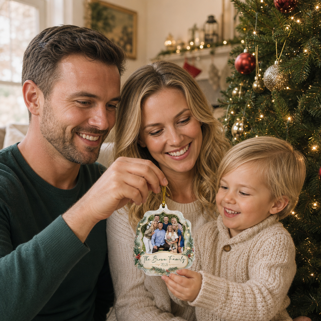 Personalized Family Photo Frame acrylic Christmas ornament, view 6