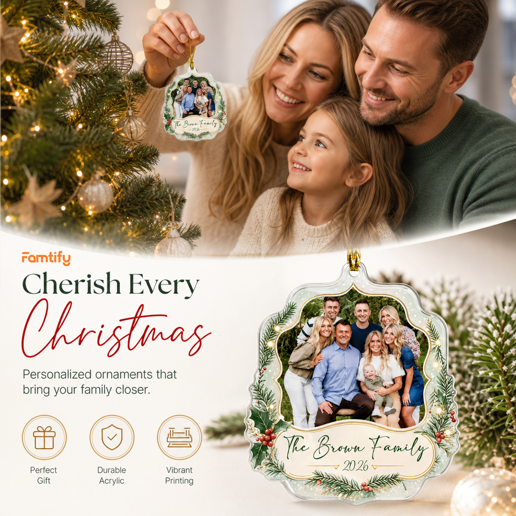 Personalized Family Photo Frame acrylic Christmas ornament, view 7
