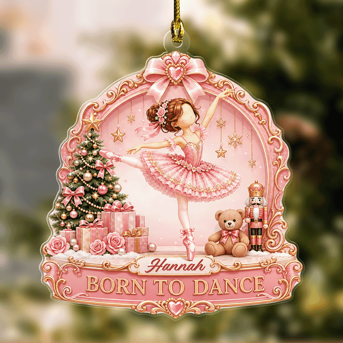 Personalized Born To Dance Ballerina acrylic Christmas ornament with custom name