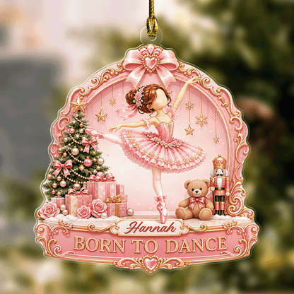 Personalized Born To Dance Ballerina acrylic Christmas ornament with custom name