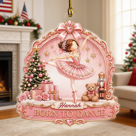 Personalized Born To Dance Ballerina acrylic Christmas ornament, view 2