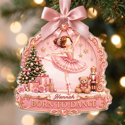 Personalized Born To Dance Ballerina acrylic Christmas ornament, view 3
