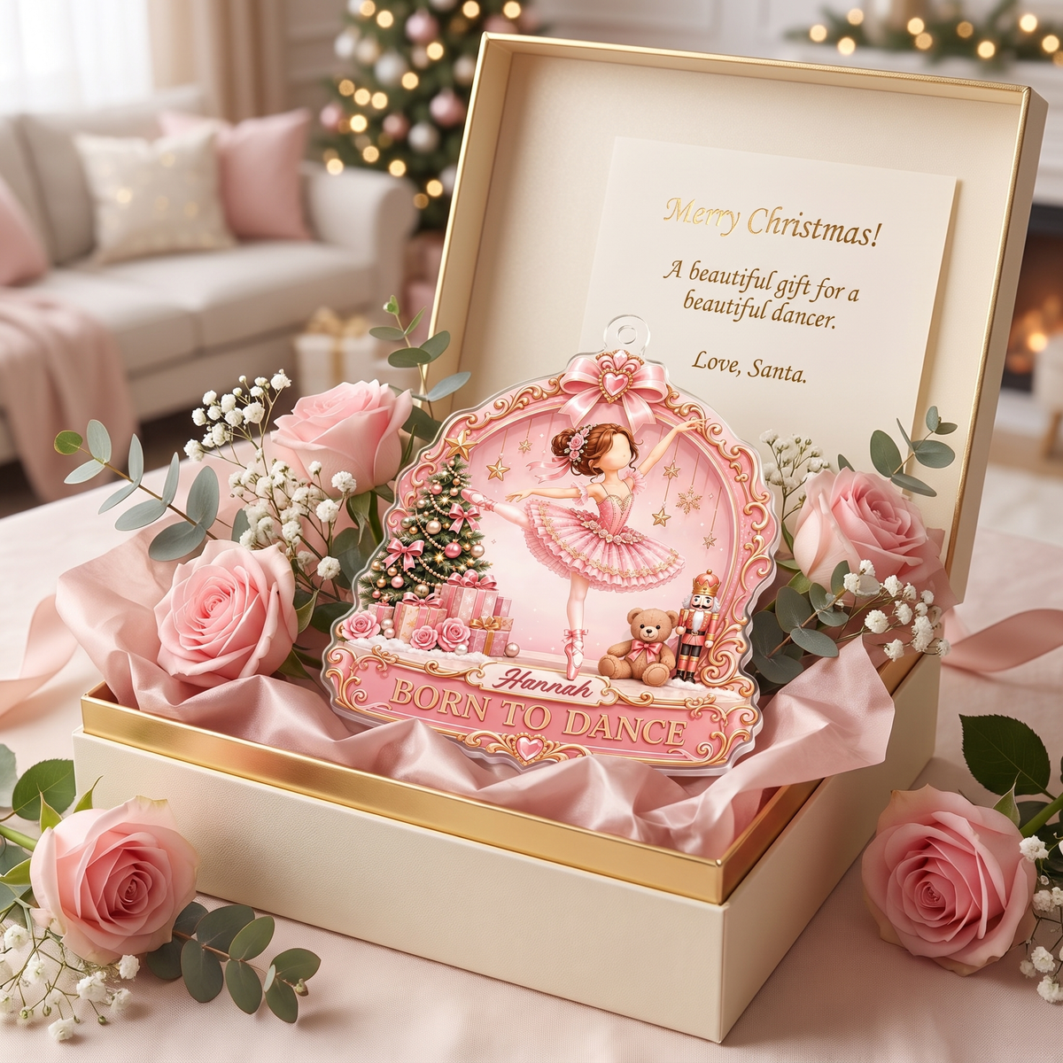 Personalized Born To Dance Ballerina acrylic Christmas ornament, view 4