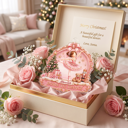 Personalized Born To Dance Ballerina acrylic Christmas ornament, view 4
