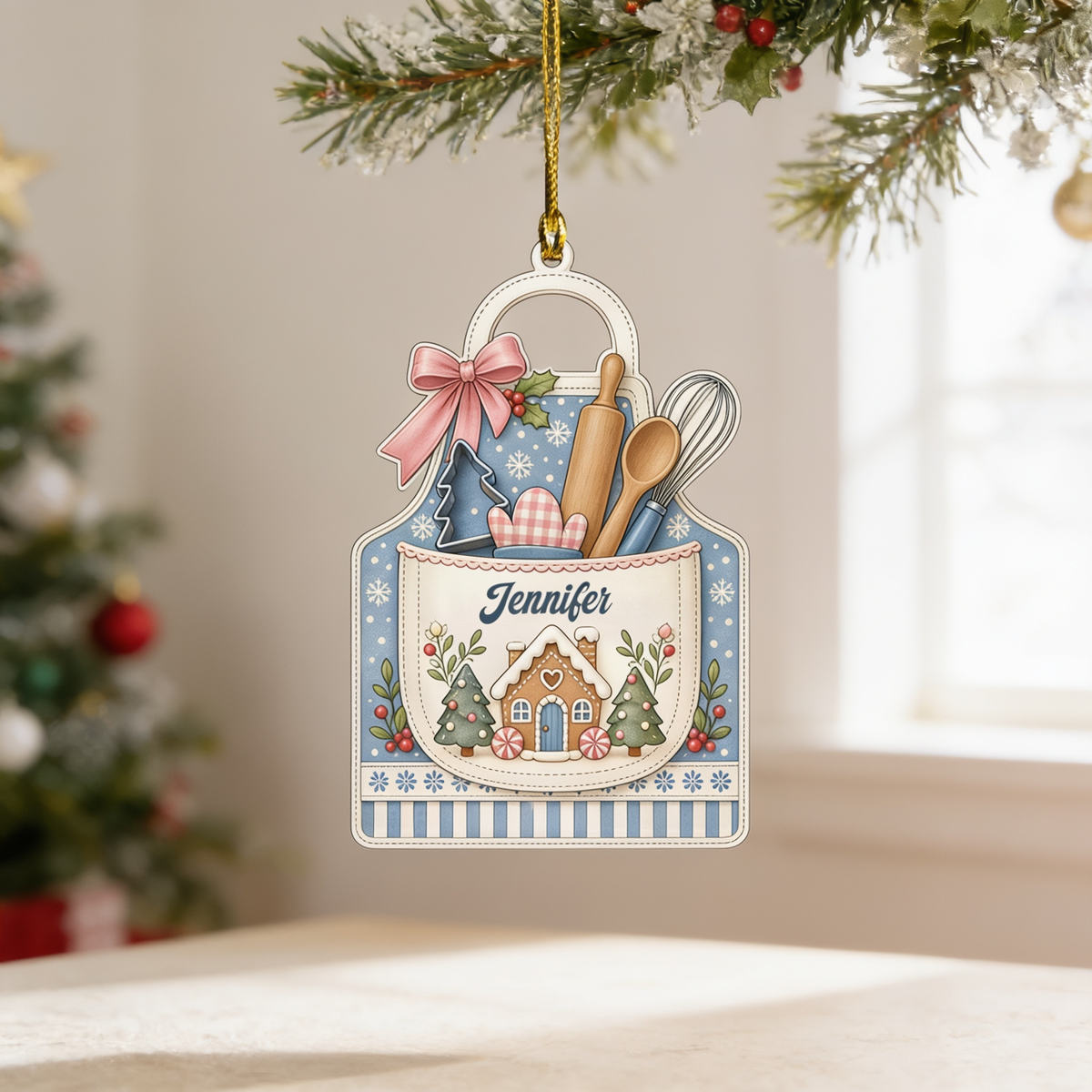 Personalized Baking Apron acrylic Christmas ornament, view 2
