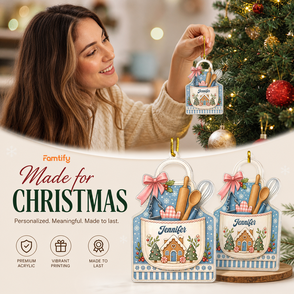 Personalized Baking Apron acrylic Christmas ornament, view 8