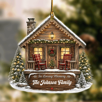 Personalized In Loving Memory Cabin acrylic Christmas ornament with custom name