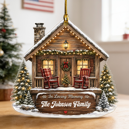 Personalized In Loving Memory Cabin acrylic Christmas ornament, view 2