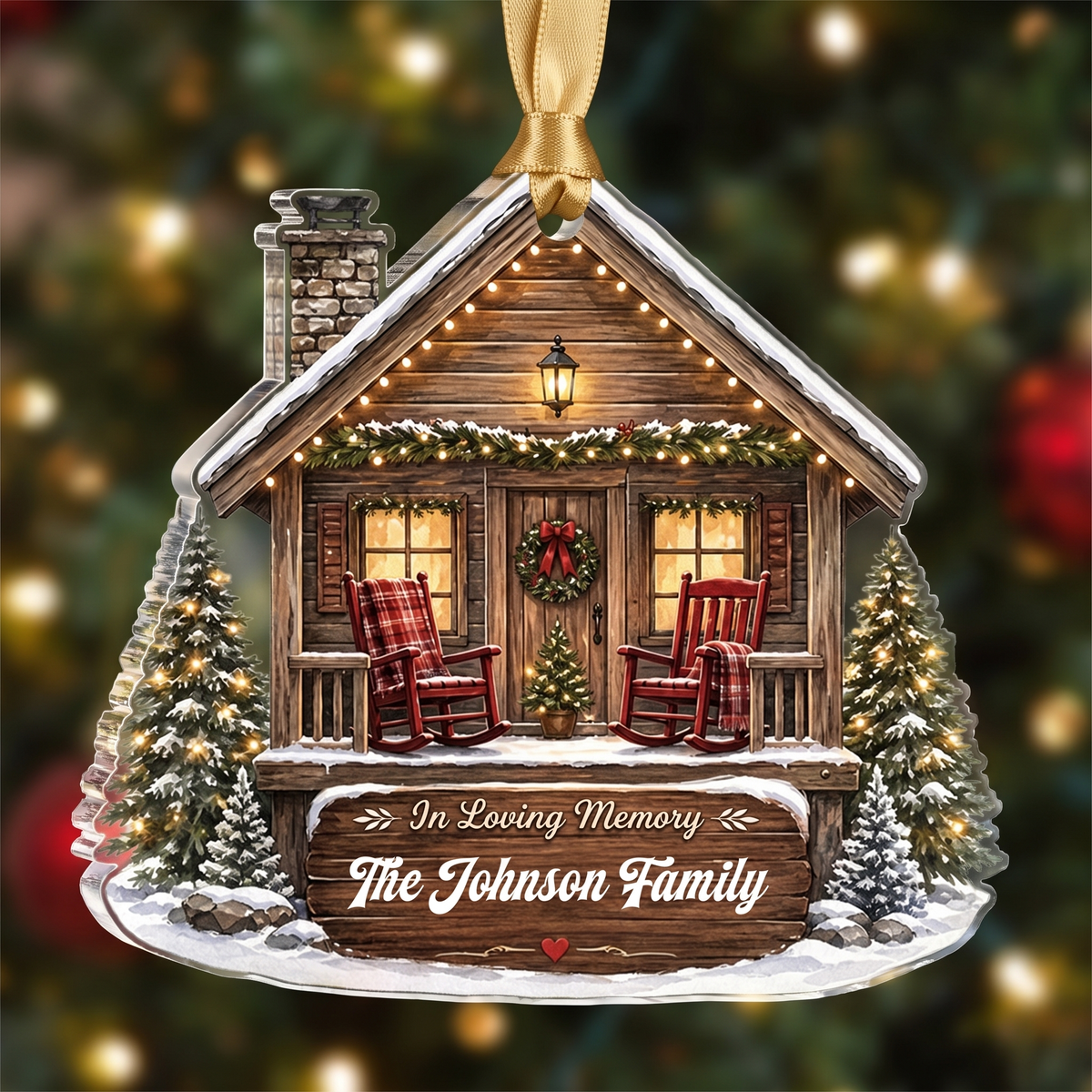 Personalized In Loving Memory Cabin acrylic Christmas ornament, view 5