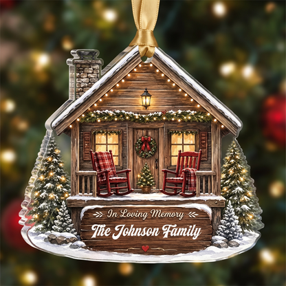 Personalized In Loving Memory Cabin acrylic Christmas ornament, view 5