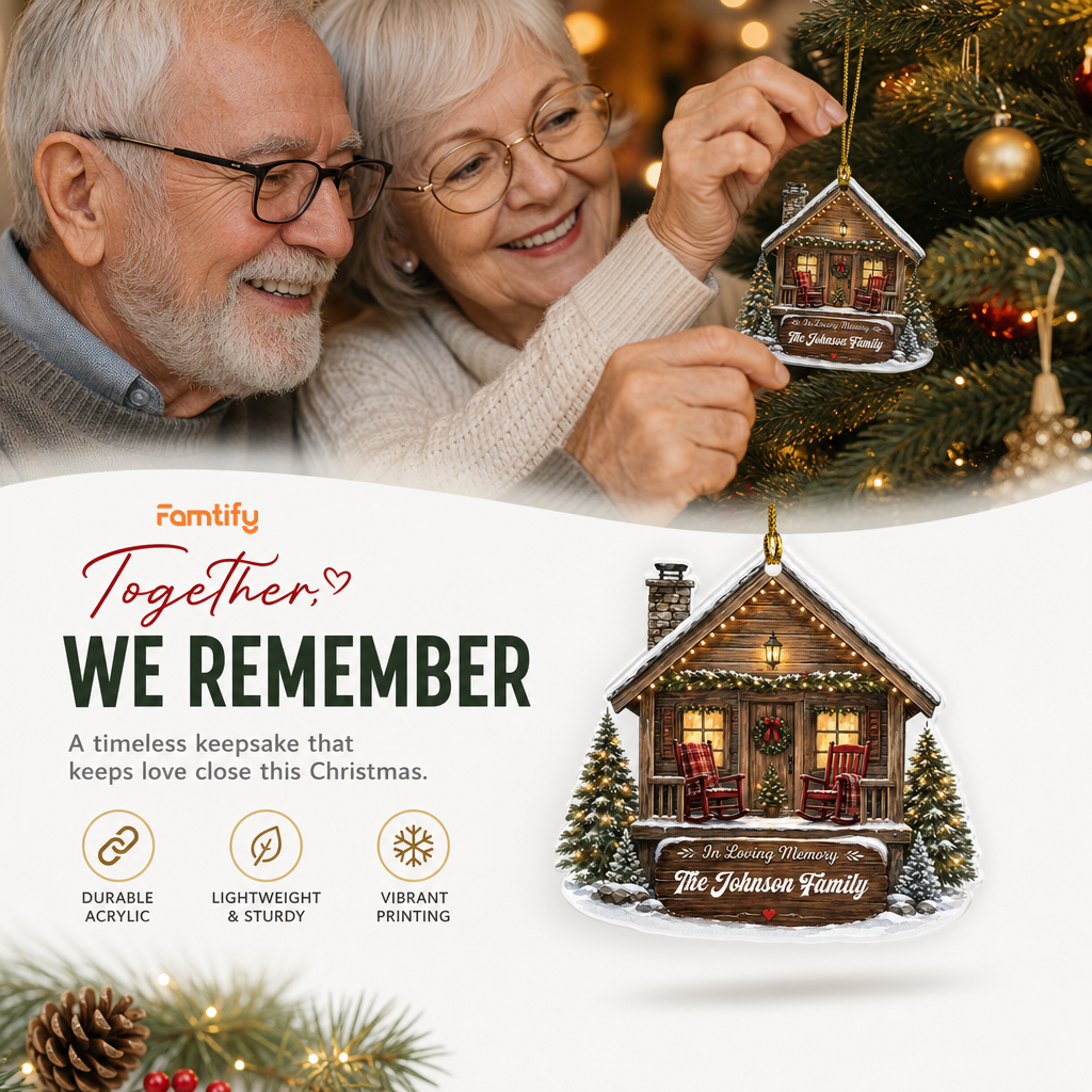 Personalized In Loving Memory Cabin acrylic Christmas ornament, view 8
