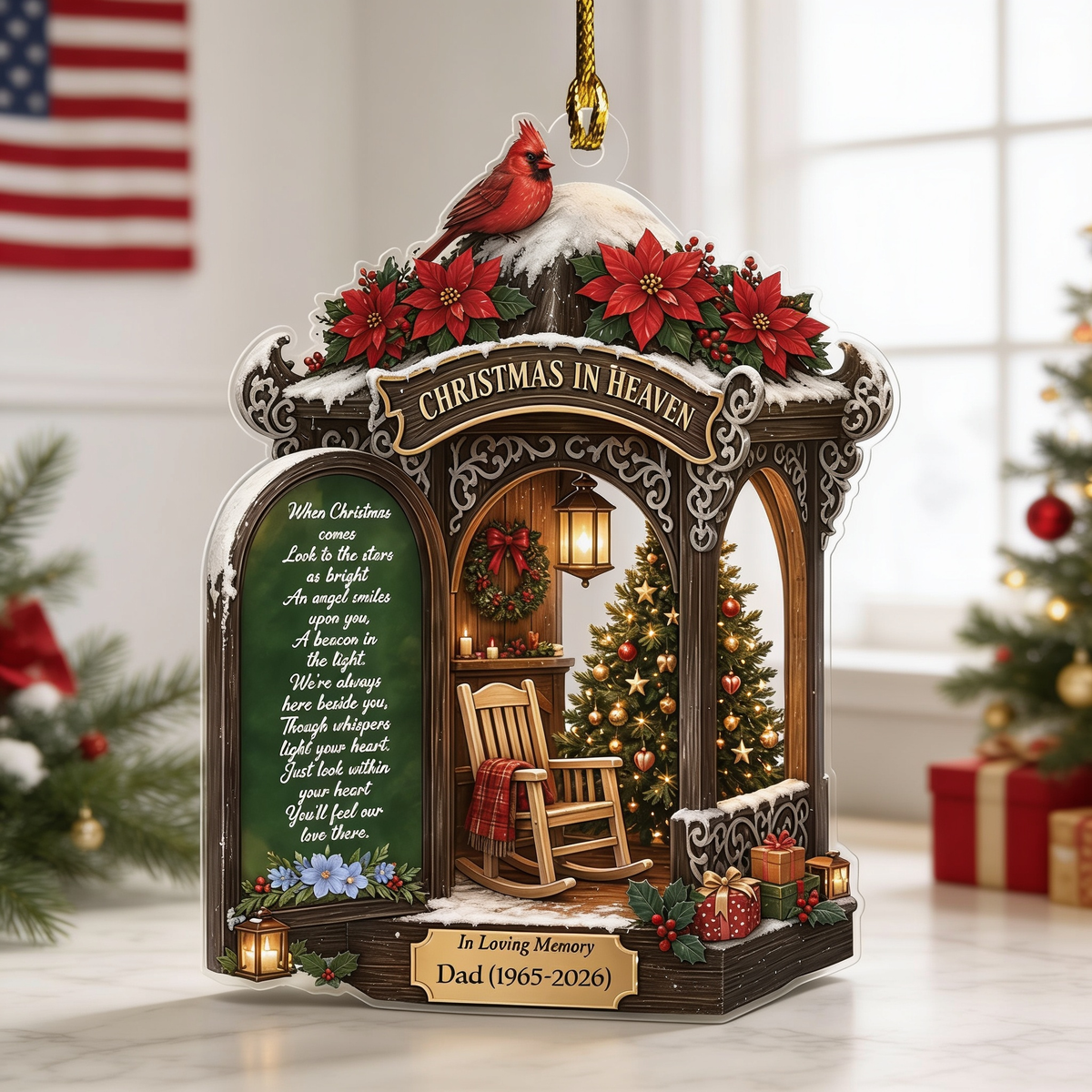 Personalized Christmas In Heaven Porch acrylic Christmas ornament, view 2