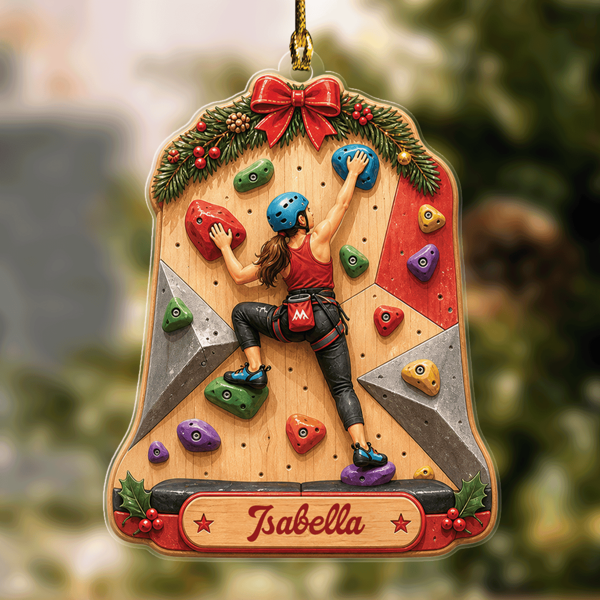 Personalized Rock Climbing Girl acrylic Christmas ornament with custom name