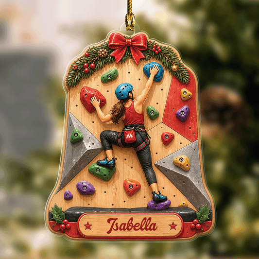 Personalized Rock Climbing Girl acrylic Christmas ornament with custom name