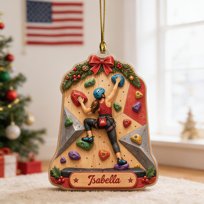 Personalized Rock Climbing Girl acrylic Christmas ornament, view 2