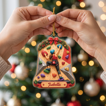 Personalized Rock Climbing Girl acrylic Christmas ornament, view 4