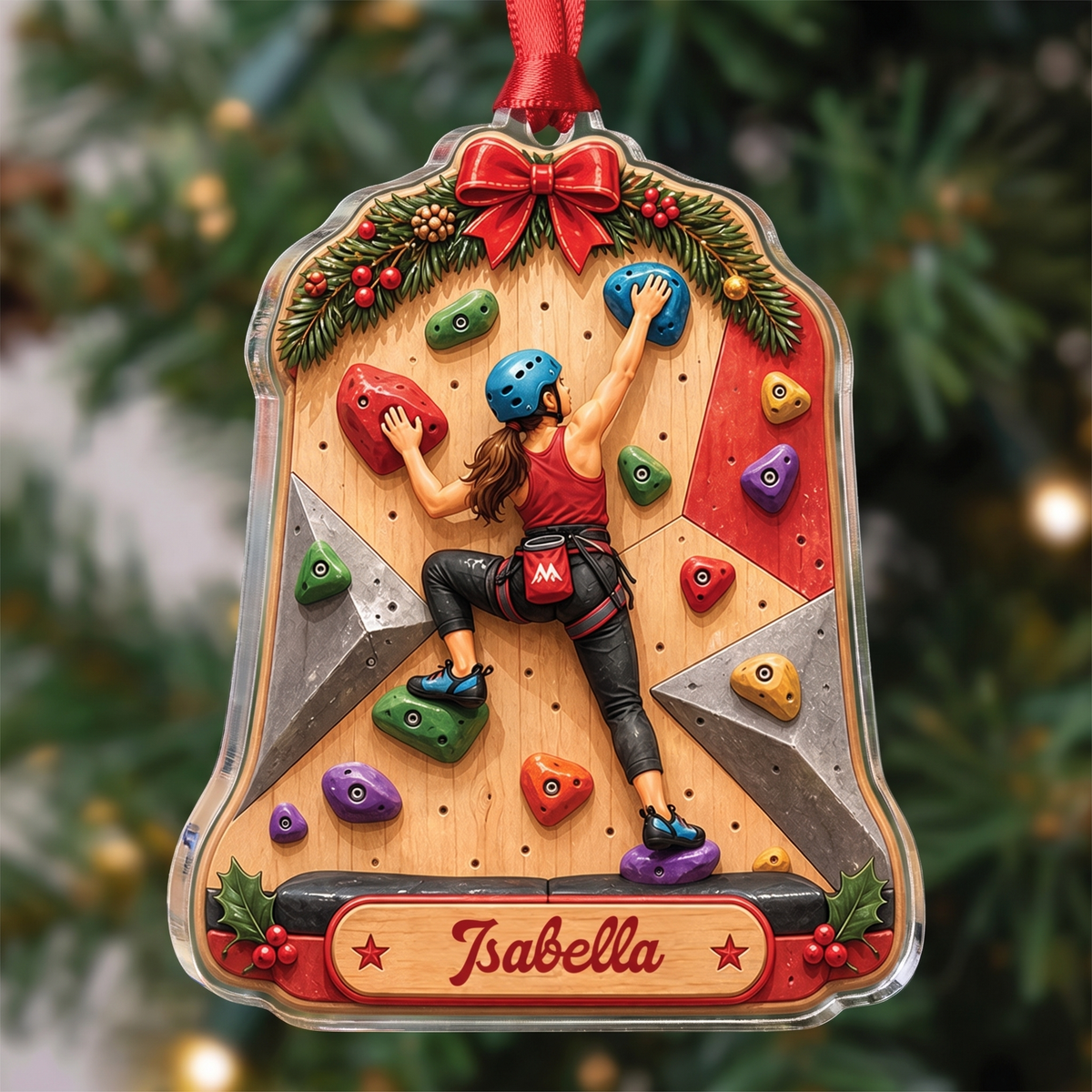 Personalized Rock Climbing Girl acrylic Christmas ornament, view 5