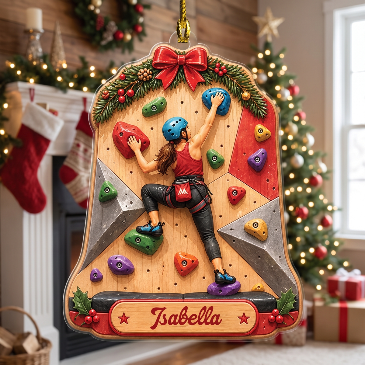Personalized Rock Climbing Girl acrylic Christmas ornament, view 6
