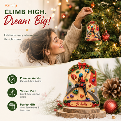 Personalized Rock Climbing Girl acrylic Christmas ornament, view 8