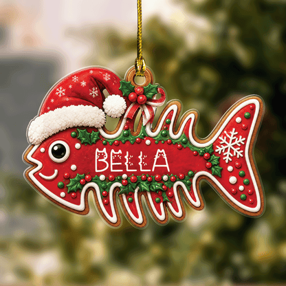 Personalized Fish Bone Cookie Pet Name acrylic Christmas ornament with custom name