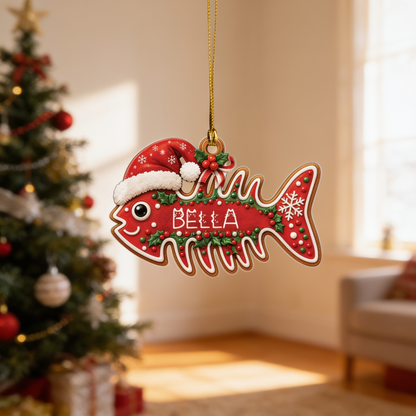 Personalized Fish Bone Cookie Pet Name acrylic Christmas ornament, view 2