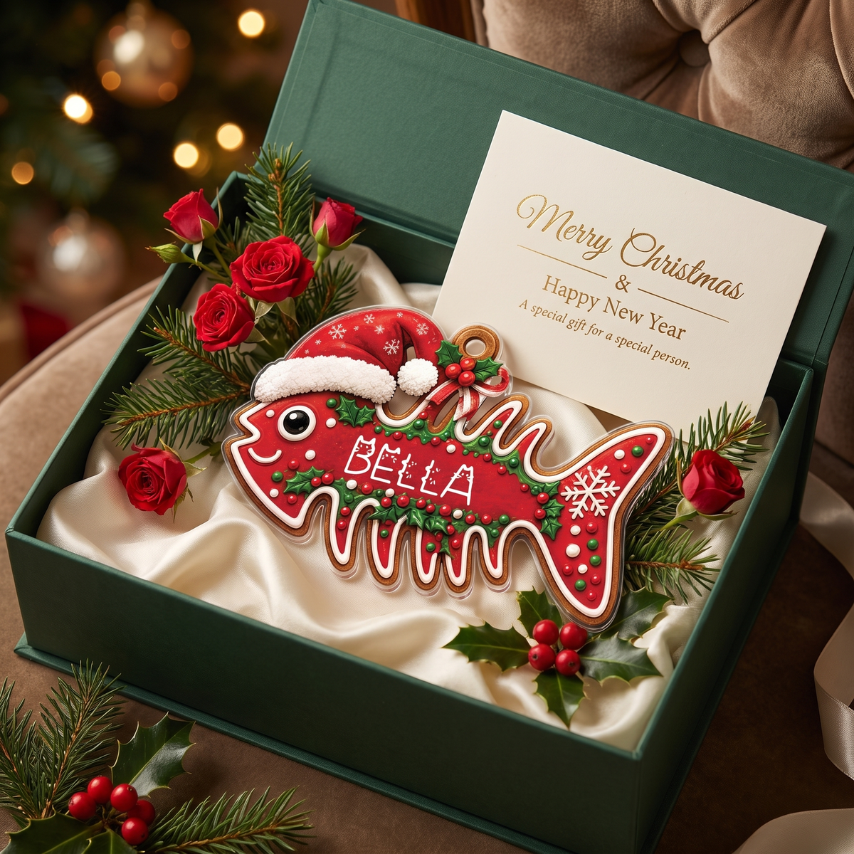 Personalized Fish Bone Cookie Pet Name acrylic Christmas ornament, view 3