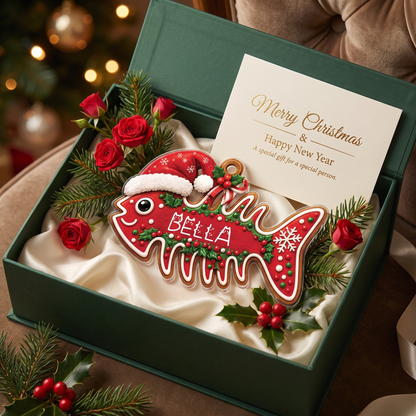 Personalized Fish Bone Cookie Pet Name acrylic Christmas ornament, view 3