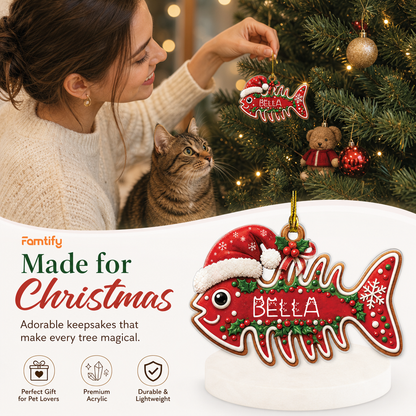 Personalized Fish Bone Cookie Pet Name acrylic Christmas ornament, view 6