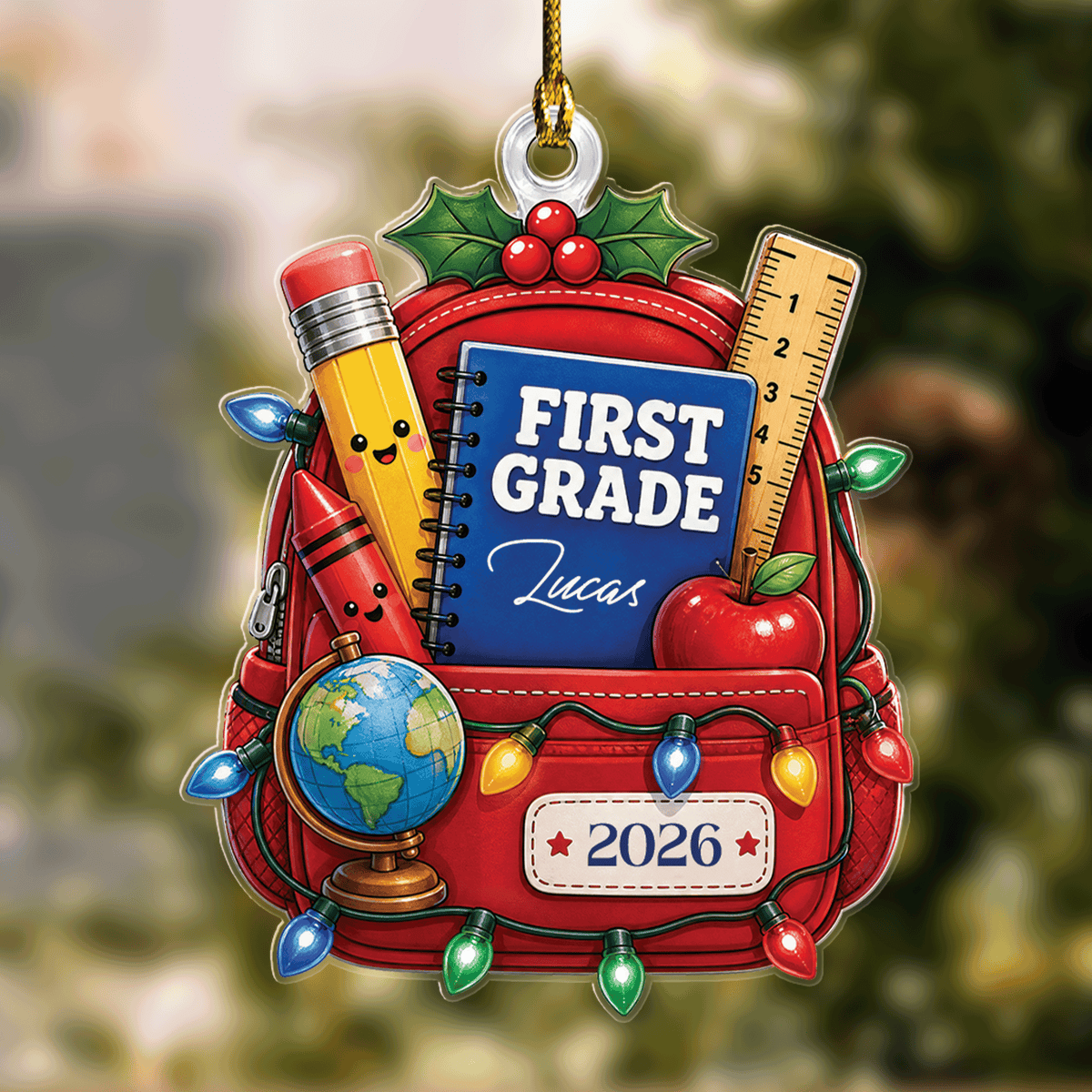 Personalized First Grade Backpack acrylic Christmas ornament with custom name